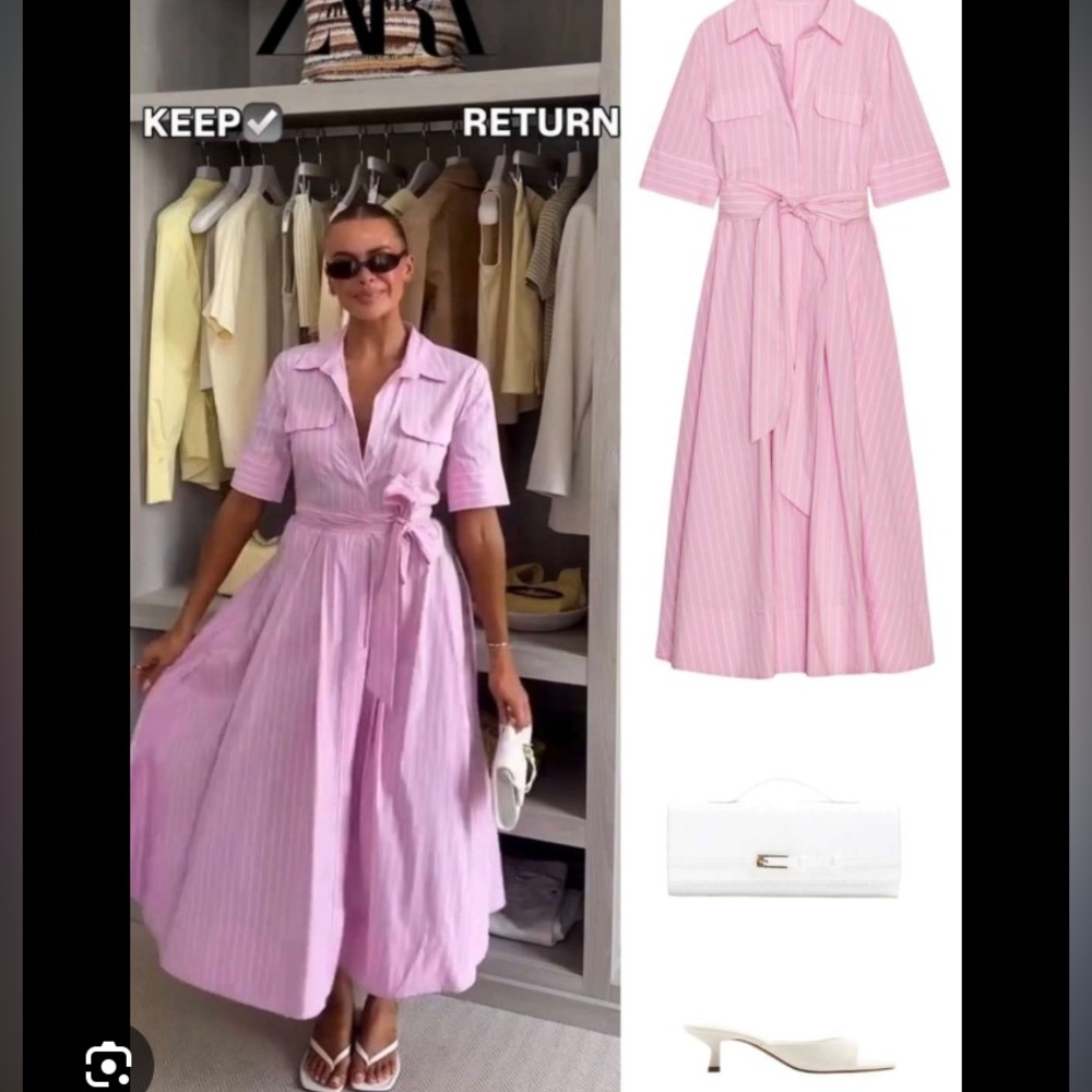Zara Poplin Shirt Dress ZW Collection Pink XS